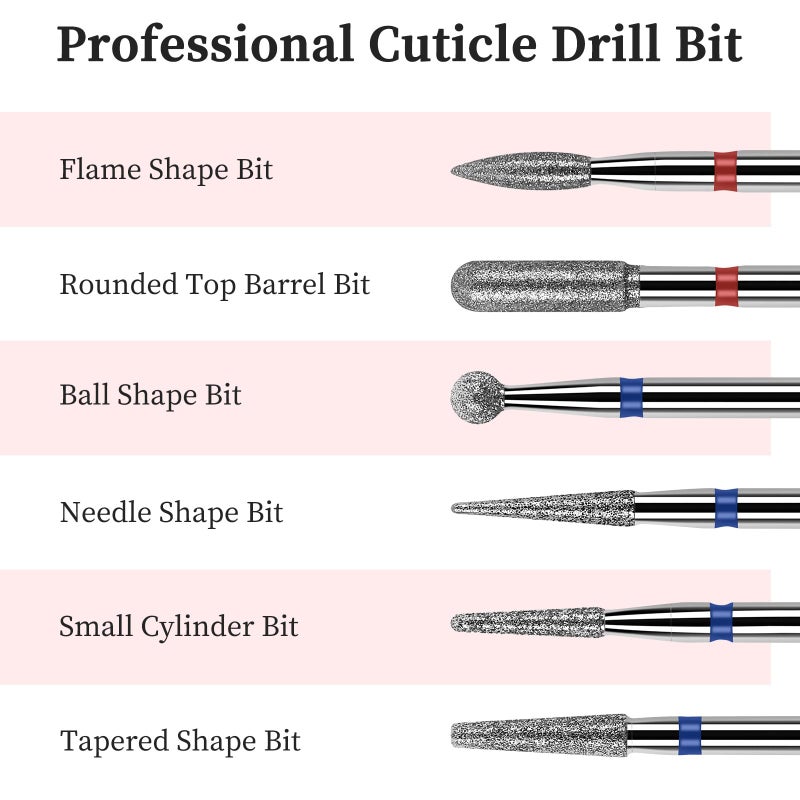 BQAN Nail Drill Bits Set - 6Pcs Professional Cuticle Remover 3/32” Safety Diamond Bit for Manicure Pedicure Nail Art (Silver) - Image 3